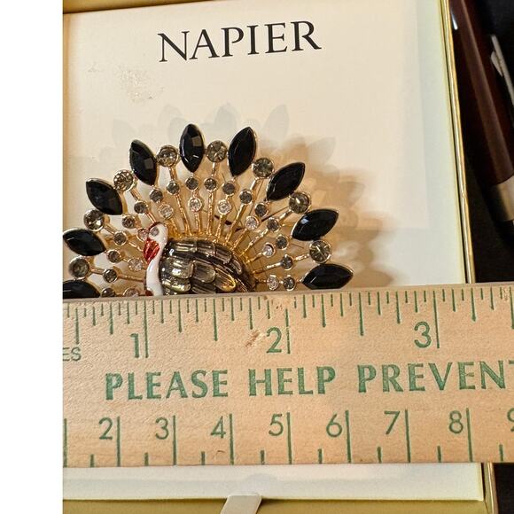 Napier Vintage Turkey Brooch — Rhinestone & Enamel Design (in Box) - Picture 2 of 3